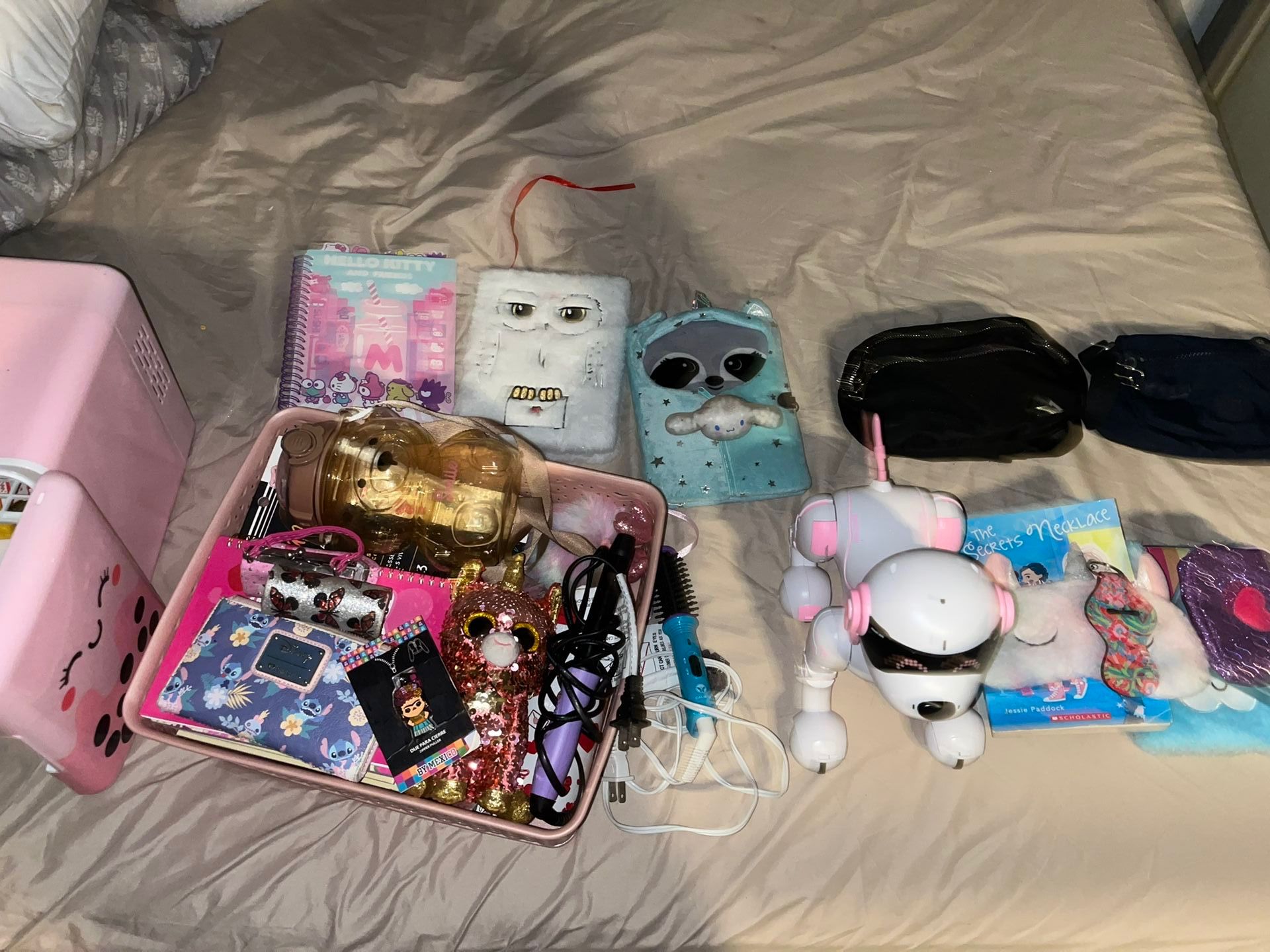 Kids Toy Basket Comes With 2 Bottles, A Lot Of Cute Notebooks, Cute Bracelet Charms, Stitch Wallet, Mini