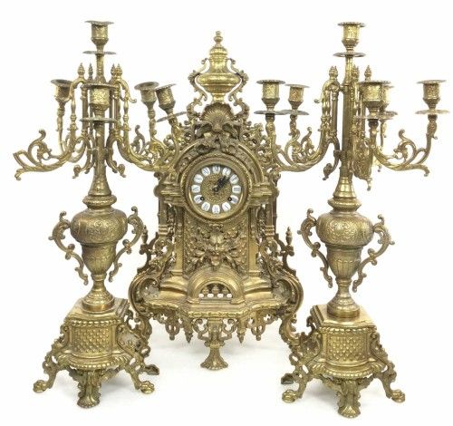 (3pc) Imperial Franz Hermle Brevettato Brass Clock
