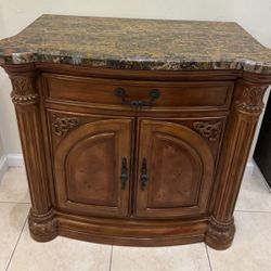 Dresser Ornate Wood Marble Top Pull Out Shelf Cabinet