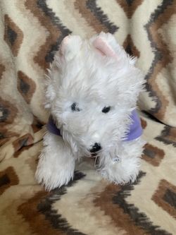 Build a Bear BAB shaggy white fluffy dog pink short ears paw pads 14
