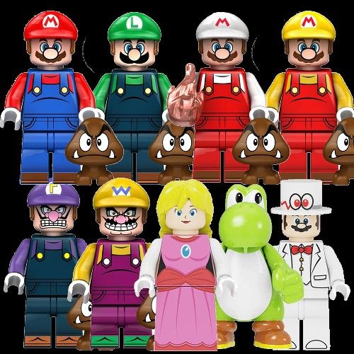 New Mario, Luigi, Peach, Wario, Waluigi, 9 Plastic Minifigures Set Lego Compatible