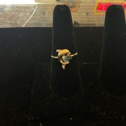 14KT Ring With Dolphin And Blue Stone 39373-6