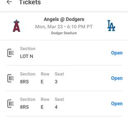 Dodgers vs Angels 3/23 610pm 2 tix &Preferred Parking Lot N