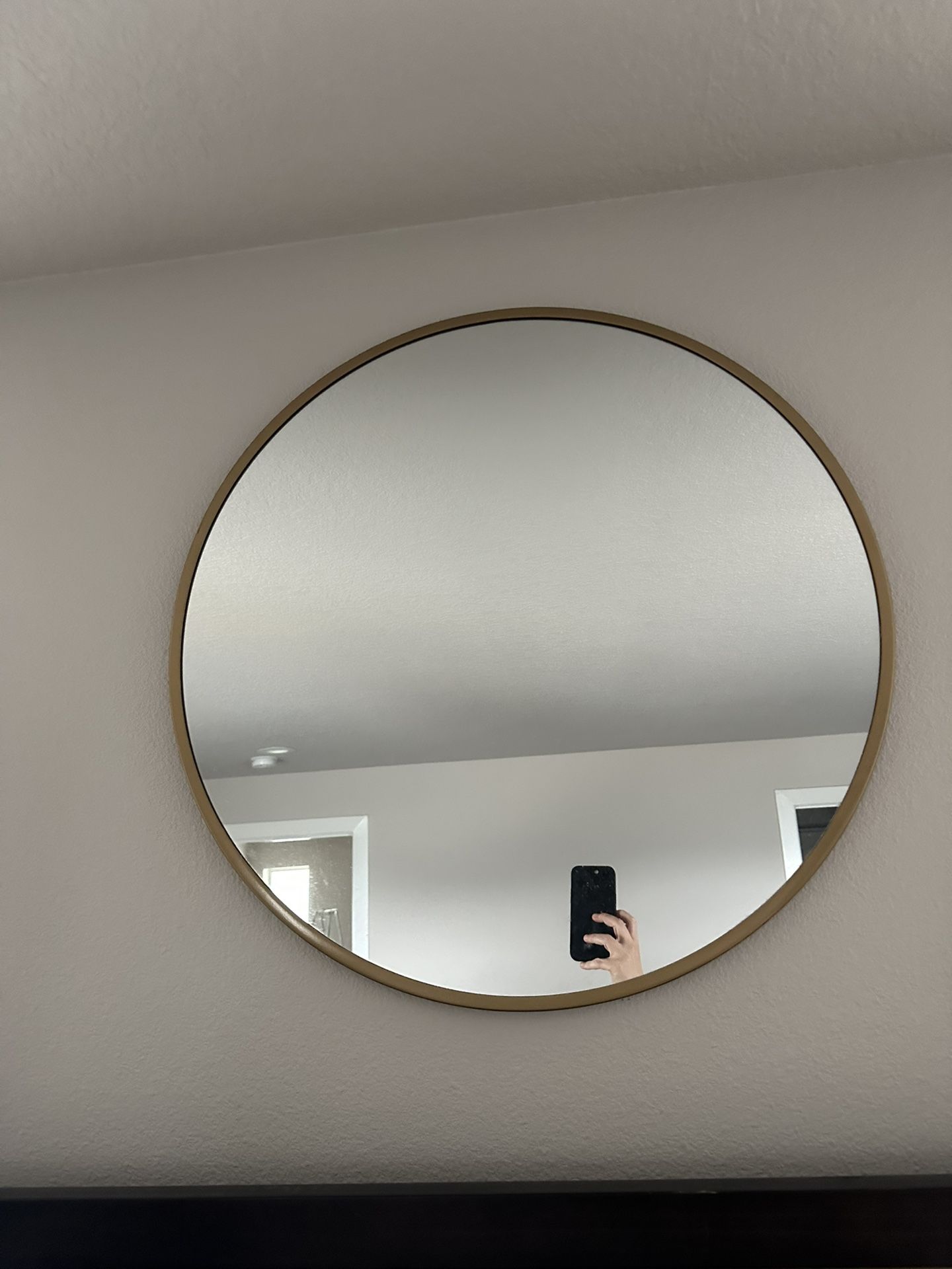 Large Round Antique Brass Metal Frame Wall Mirror 30” 