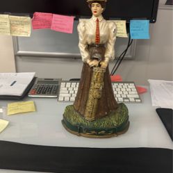 Vintage Cast Iron Painted Victorian Lady Golfer Golf 12" 