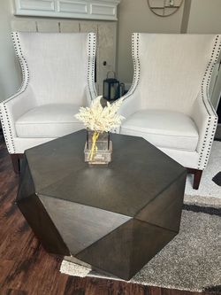 Wingback Accent Chairs (Set of 2) + Geometric Hexagon Coffee Table, $400