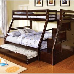 Sturdy Espresso bunk bed with trundle