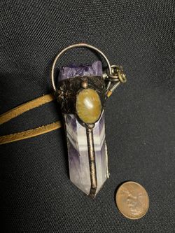 Chevron, amethyst, opal, and amethyst, cluster electroformed pendant necklace
