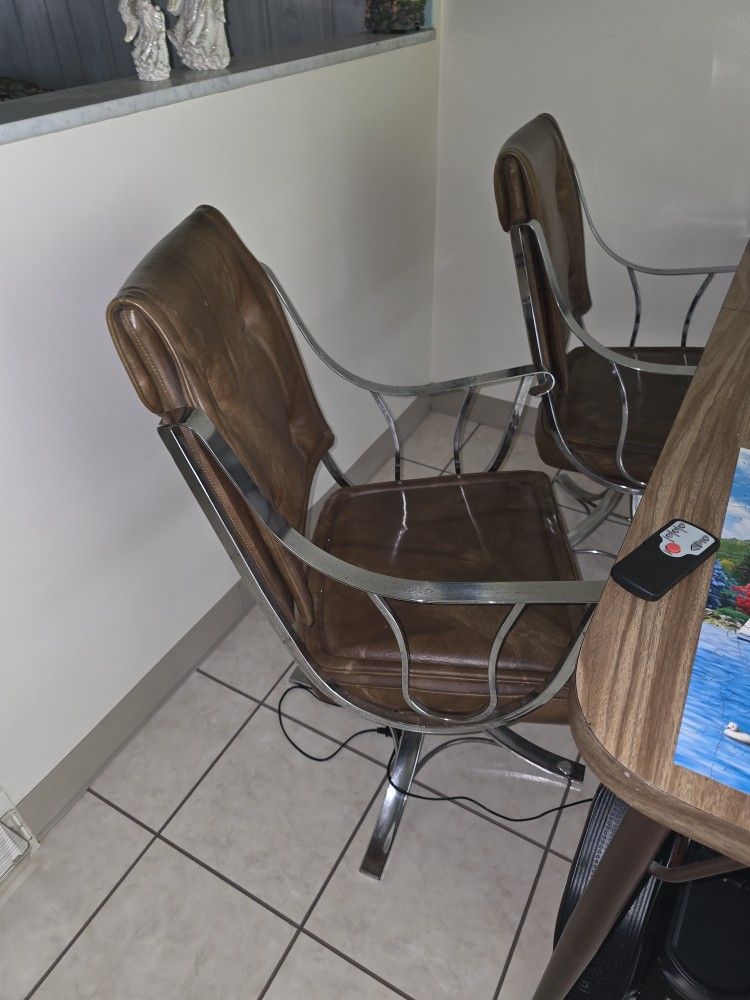 Mcm Swivel Leather And Chrome Chairs