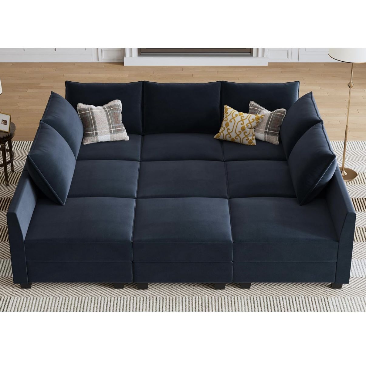 HONBAY Sectional Sleeper Sofa Velvet Sectional Sleeper Couch with Storage Modular Sleeper Sectional Sofa Couch for Living Room,Dark Blue