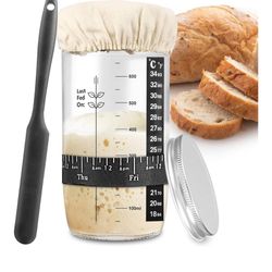 Sourdough Starter Jar, Sourdough Starter Kit with Date Marked Feeding Band, Thermometer, Cloth Cover & Metal Lid, Reusable Sourdough Bread Baking Supp