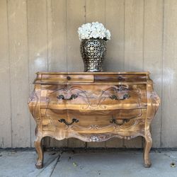 Vintage Italian Serpentine Bombe Chest Bow Front Dresser Pine 