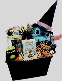 Custom Disney Stitch Halloween Boo Basket - Elvis Plush, Witch Hat & Collectibles!