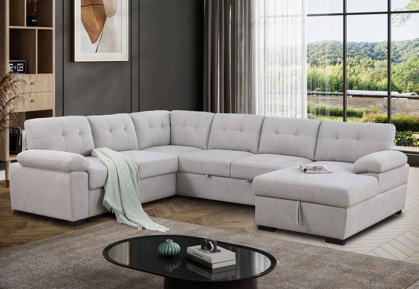 New! Large Sectional Sofa With Pull Out Bed, Sofa Bed, Sectional Sofa, Sectional Couch, Sectional, Sectionals, Couch, Sofa Bed With Storage Chaise