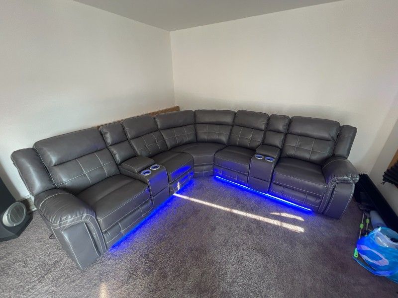 CHARCOAL GREY POWER BRAND NEW RECLINING SECTIONAL SAME DAY DELIVERY 