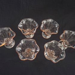 6 Vtg Italian Glass Gelato/Sherbet/Ice Cream Bowls Footed 5"x5.25"