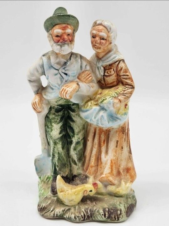 Old Man & Woman Farmers Porcelain Mid-Century Figurines