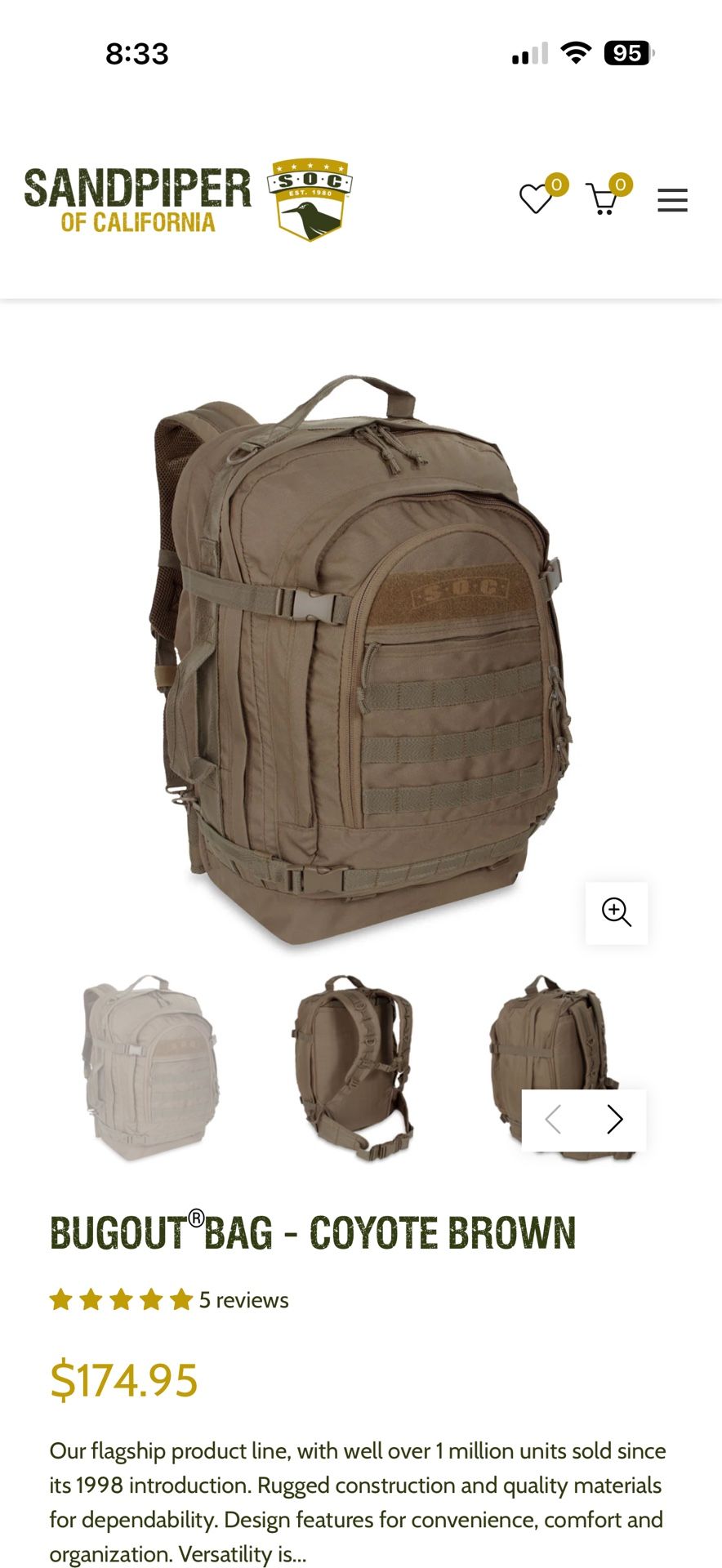 Backpack Bugout Bag - Coyote Brown