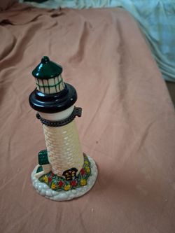 Ceramic Lighthouse Figurine with Floral Base