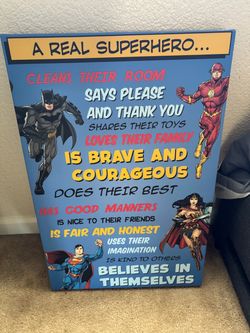 DC Comics Justice League wall art with Batman, The Flash, Wonder Woman, and Superman. #superhero #justiceleague