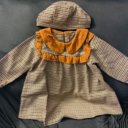  Toddler Girls Plaid Dress Spring Fall Long Sleeves Peter Pan Collar Flared Hem Smock with Hat  Size 2-7T, 1-2Y  Brand new 