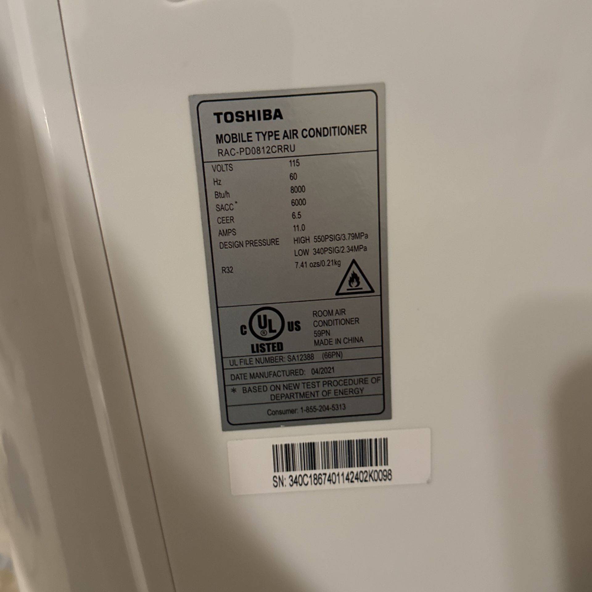 Toshiba AC Unit 8000 BTU