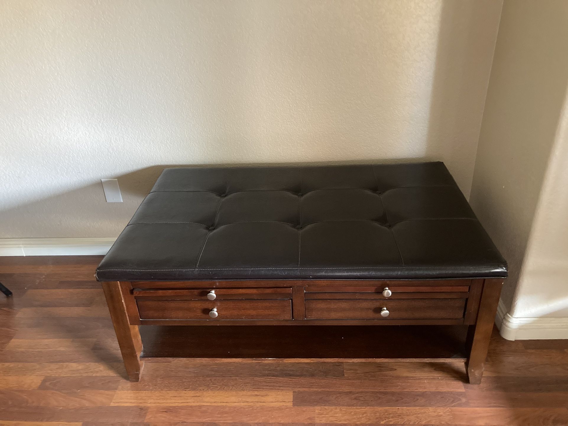 Coffee Table Leather/Wood Ottoman 