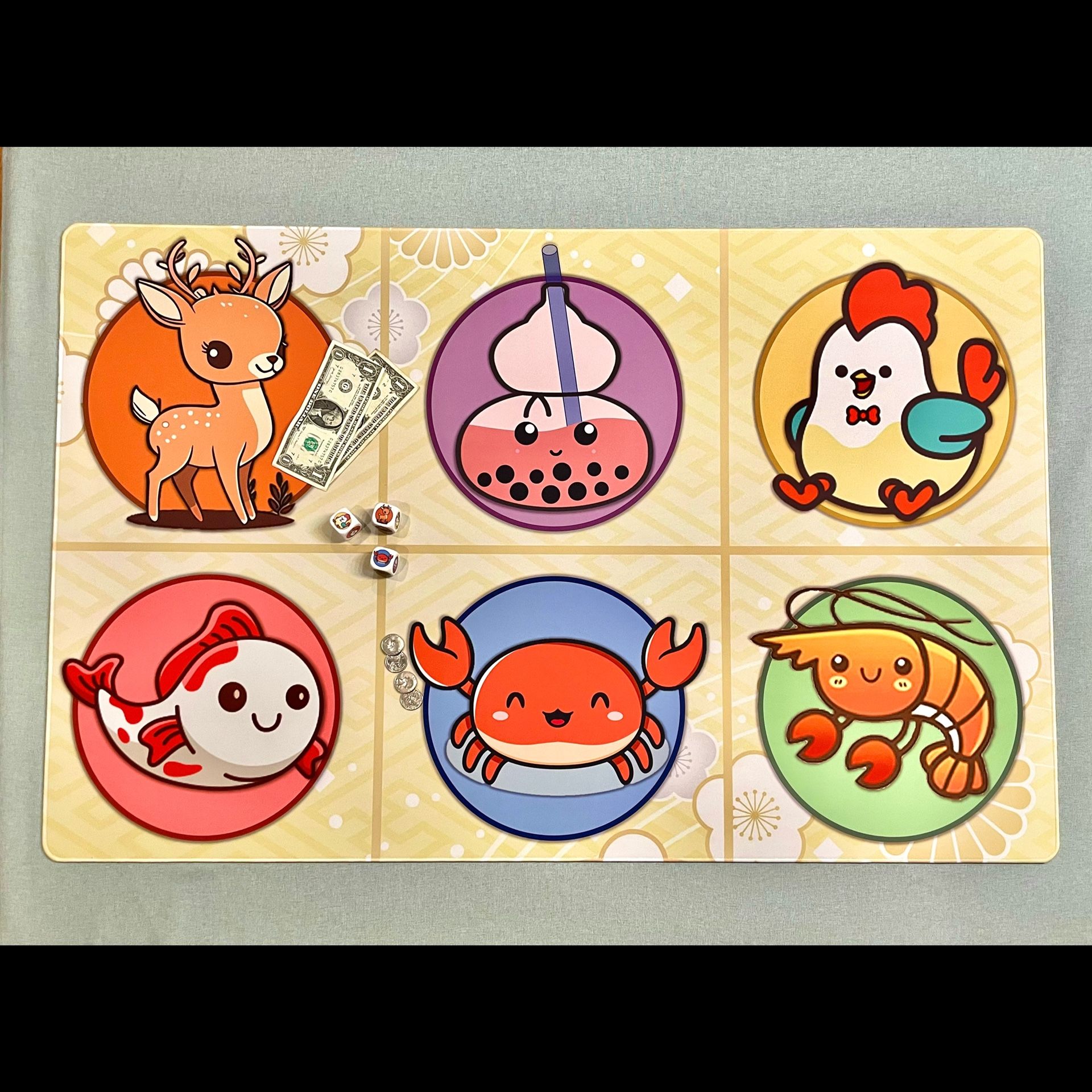 Cute Custom Klah Klok Bau Cua Ca Cop Mat And Dice Set.