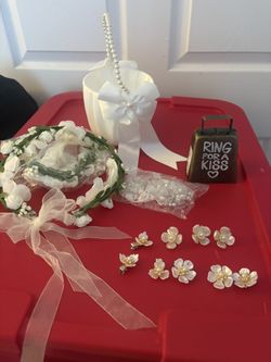 Flower Girl Basket, 2 Flower Crowns, Flower Hair Clips etc