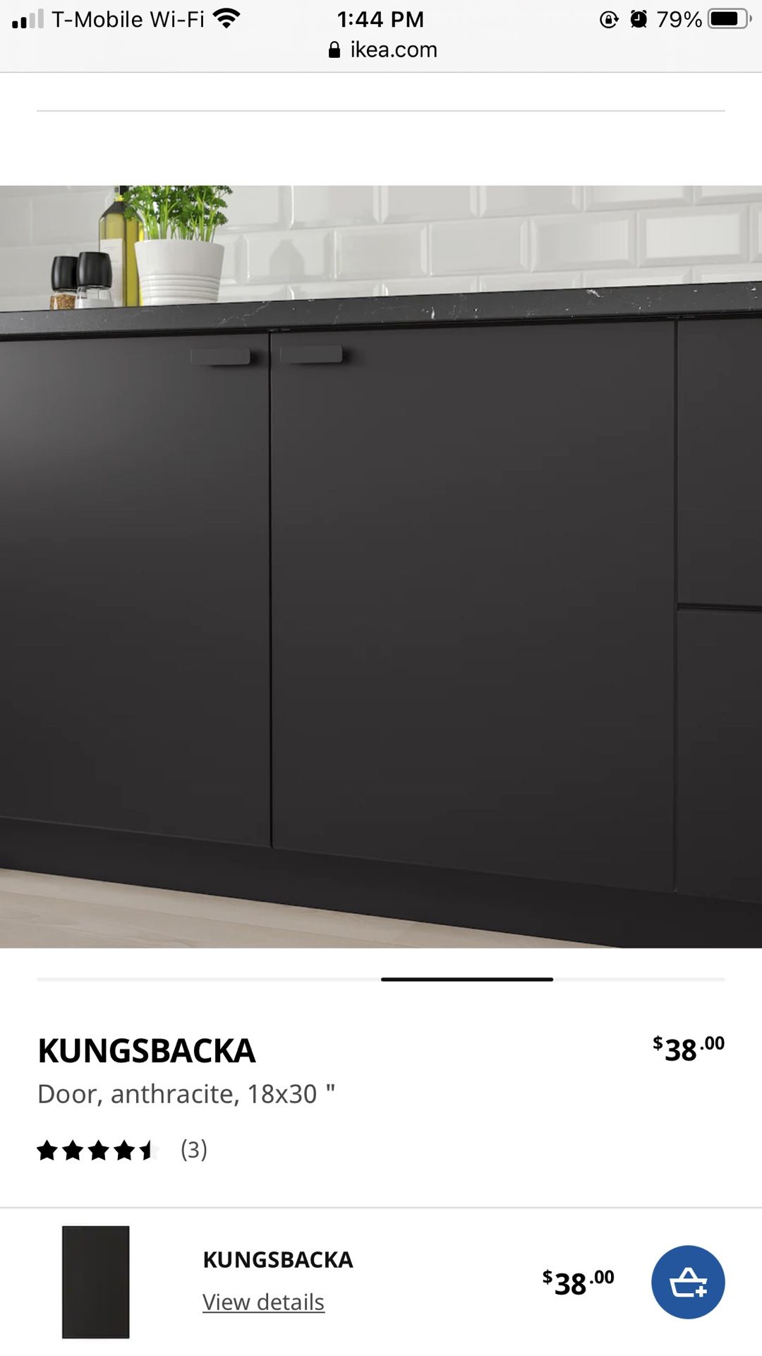 (2) IKEA Kungsbacka Cabinet doors 18”x30, For 36” Wide base cabinet. With utrusta Hinges