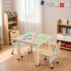  Adjustable Kids Table and Chairs Set, Toddler Table and 2 Chairs Children Multi-Activity Desk Set for Ages 2-8