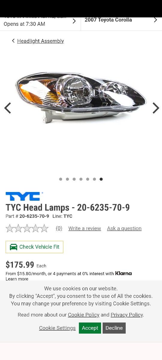 Headlight Toyota Corolla