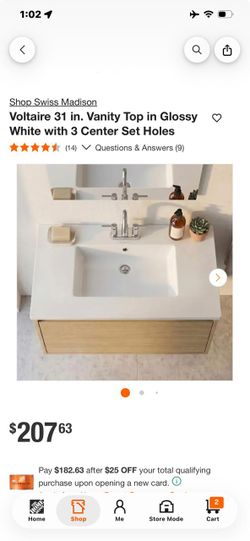 Swiss Madison Voltaire 31 in. Vanity Top Glossy White and faucet