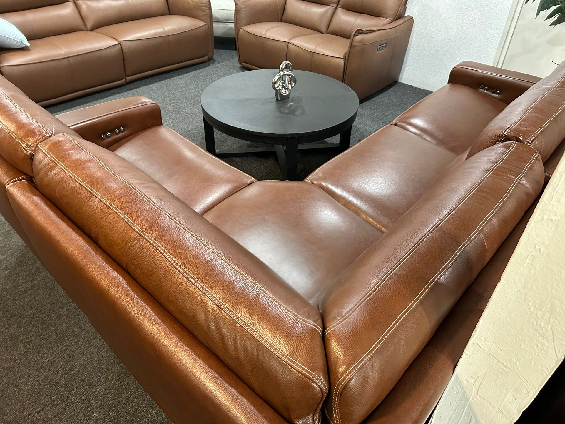 Furniture 4 Pc Real Top Grain Leather Sectional With 2 Power Recliners Gabrine