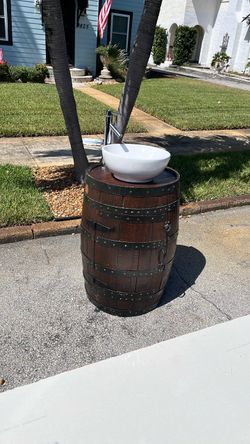 Wine Barrel Vanity with Vessel Sink and Faucet