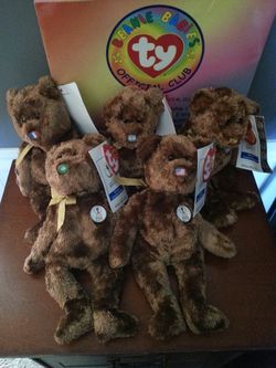 5 brown beanie baby bears