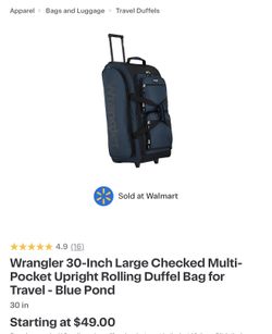 Wrangler 30-Inch Large Checked Multi-Pocket Upright Rolling Duffel Bag for Travel