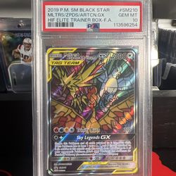 PSA 10 Moltres Zapdos Articuno GX SM210 Stained Glass Hidden Fates Promo