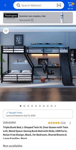 Black Metal Triple Bunk Bed with Slide