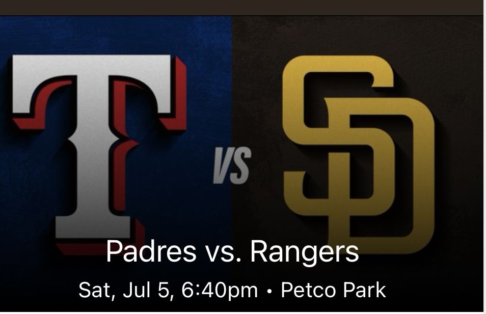 2 Padres vs Rangers tickets July 5