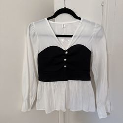 Kpop korean style Jennie black white blouse top