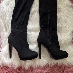 Black Suede Thigh High Boots