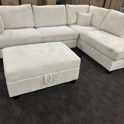 Cream Sectional W Storage Ottoman (several Colors Available!) 