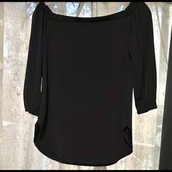 Kaari Blue - Black Flowy Blouse with Side Slits
