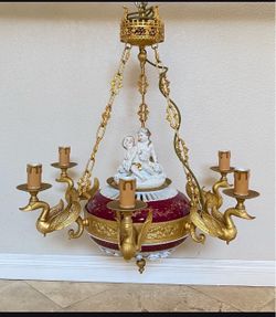 Italian Empire Style Porcelain and Gilt Bronze Chandelier