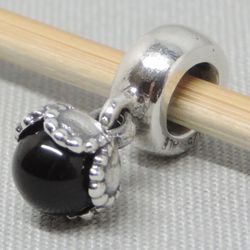 Authentic Pandora Black Onyx Ball Drop Dangle Charm/Bead Silver 925 ALE 790379O