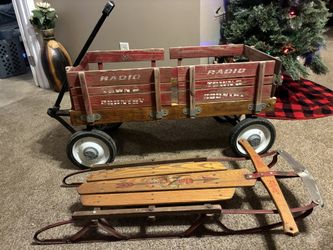Vintage Radio Flyer Town And Country Red Wooden Wagon / Flexibile Flyer No 41 J