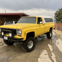 1974 4x4 Chevy Pickup starts right up Runs Good Small Block Looks Better Without Camper.