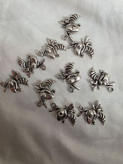 Silver Tone Bee Charms Set of 10