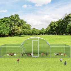 23ft Metal Chicken Coop, 3-Room Dome-Roof Poultry Pen, Large Hen Run Enclosure, Walk-in Galvanized D
